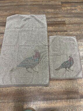 Vintage Martex Perry Ellis Pheasant Game Bird Towel Set Made USA